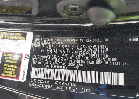 2009 Toyota Venza Base V6 from USA, damaged, VIN 4T3BK11A49U010409